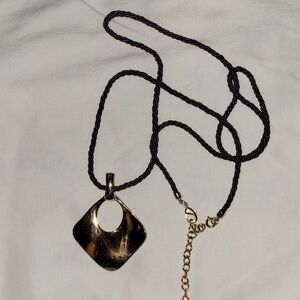 Premier Designs Gold Pendant Necklace on Brown Rope Chain